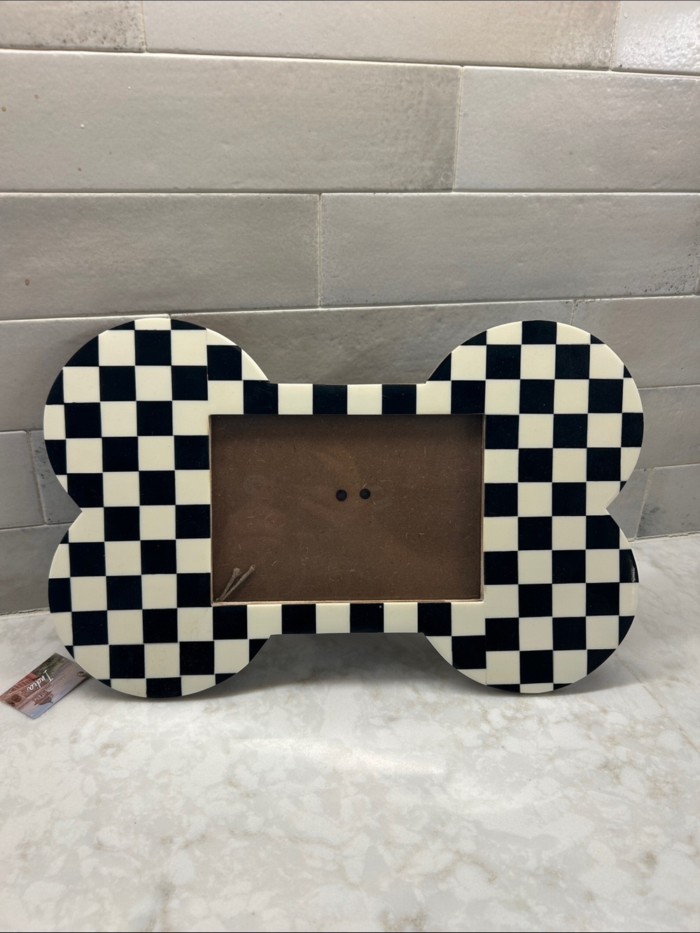 NWT Resin Checkerboard Dog Bone Photo Frame - Ivory, 5x7 in.